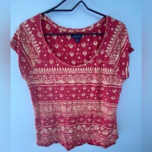 Lucky Brand Red and Cream Short Sleeve Tee